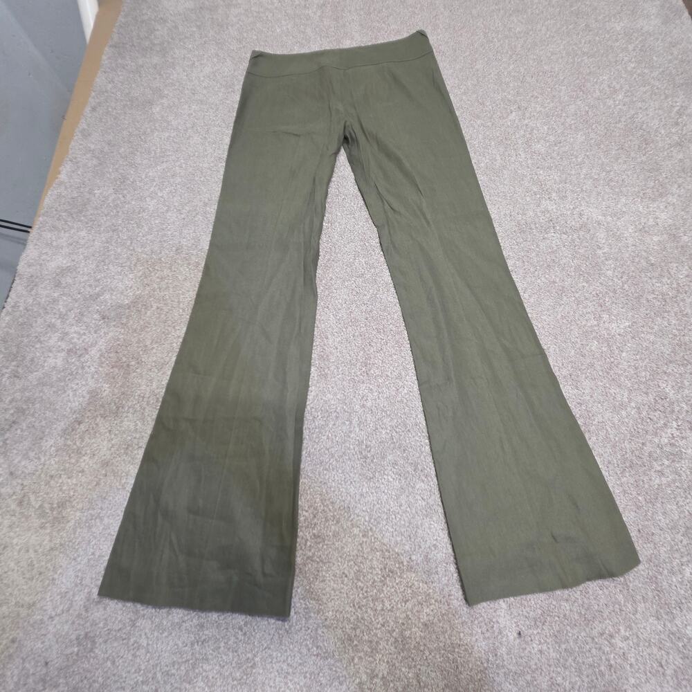 Y2K 2000s Indie Sleaze Bebe Wide Leg Flare Pants Sz 6 Green Linen Blend Low Rise